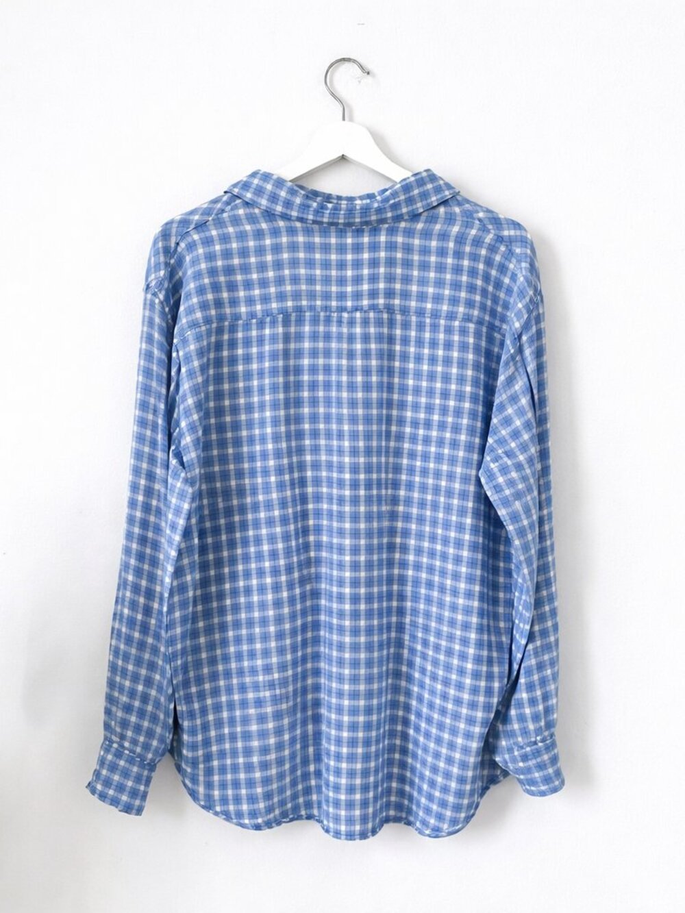 Frank & Eileen Eileen Relaxed Button Up Shirt Blue Plaid Check 100% Modal Size L - Picture 4 of 7